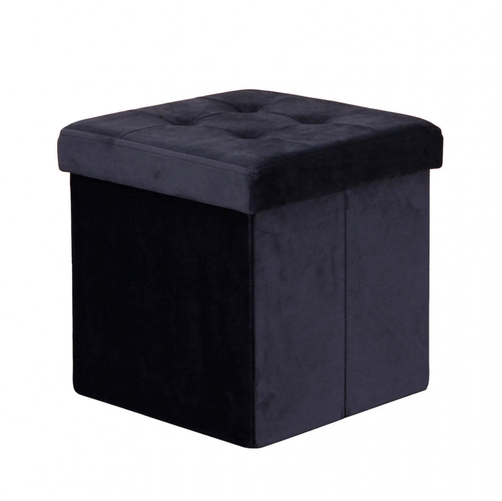 Pouf contenitore quadrato in velluto nero