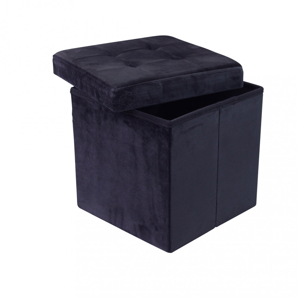 Pouf contenitore quadrato in velluto nero