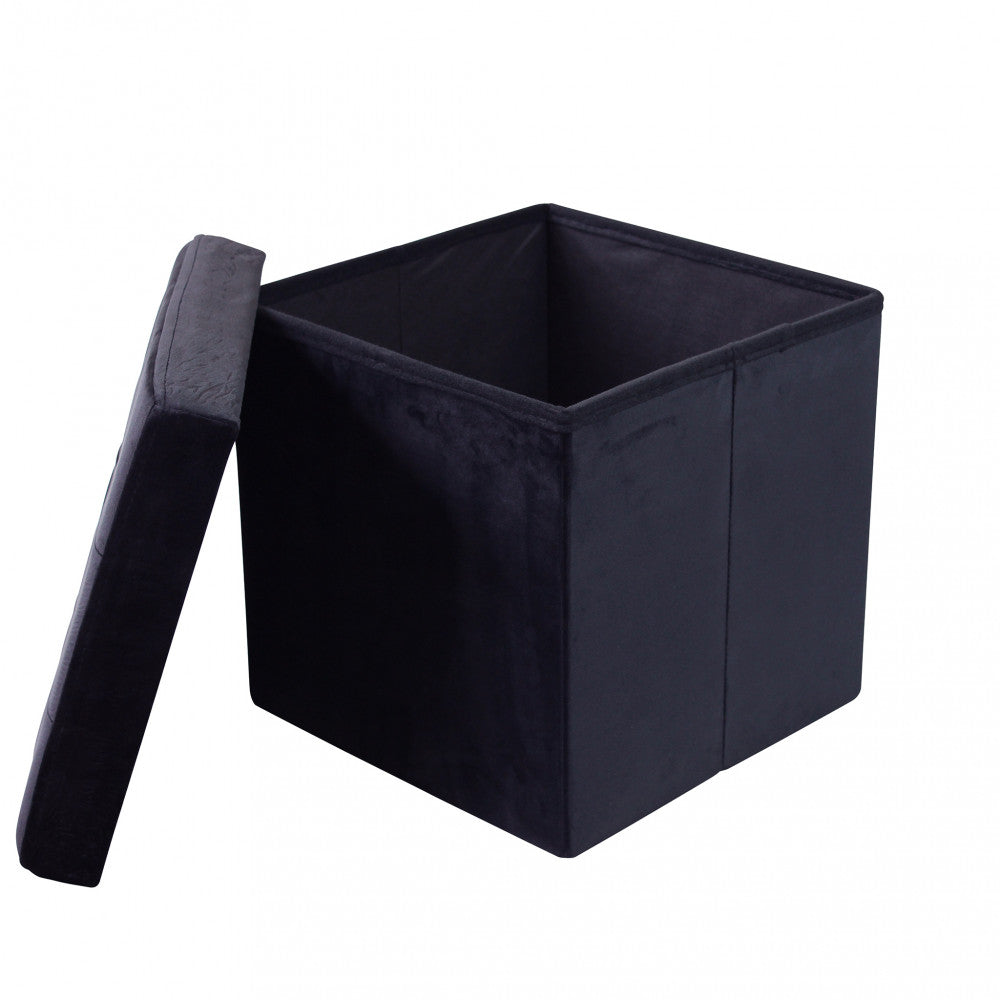 Pouf contenitore quadrato in velluto nero