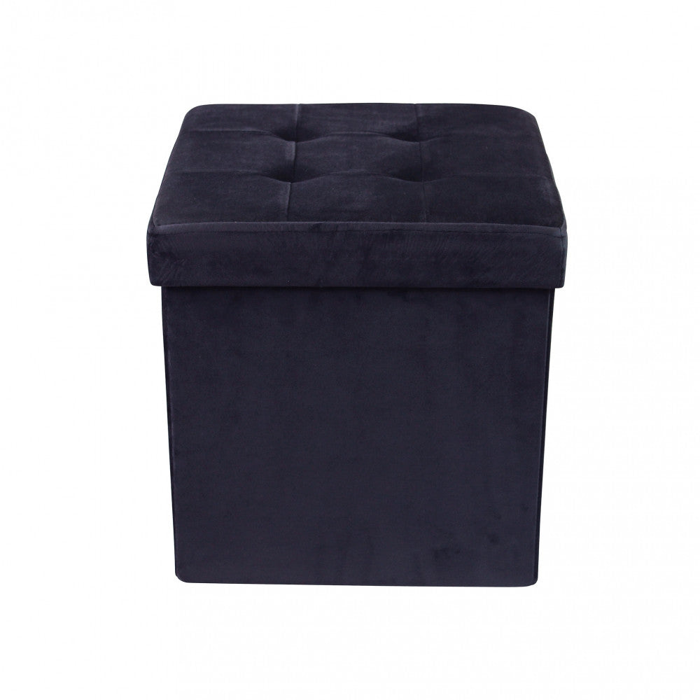 Pouf contenitore quadrato in velluto nero