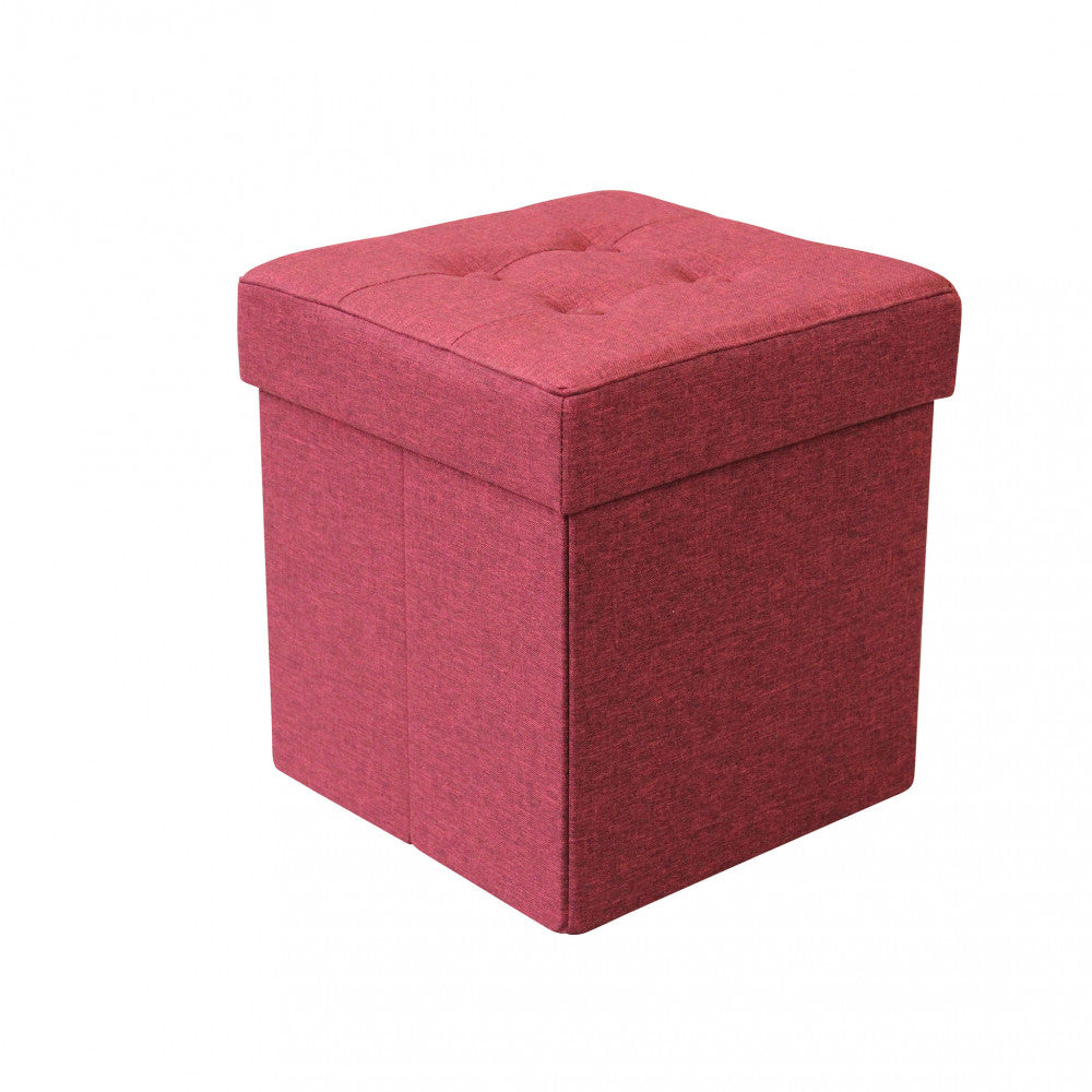 Pouf contenitore quadrato in stoffa bordeaux