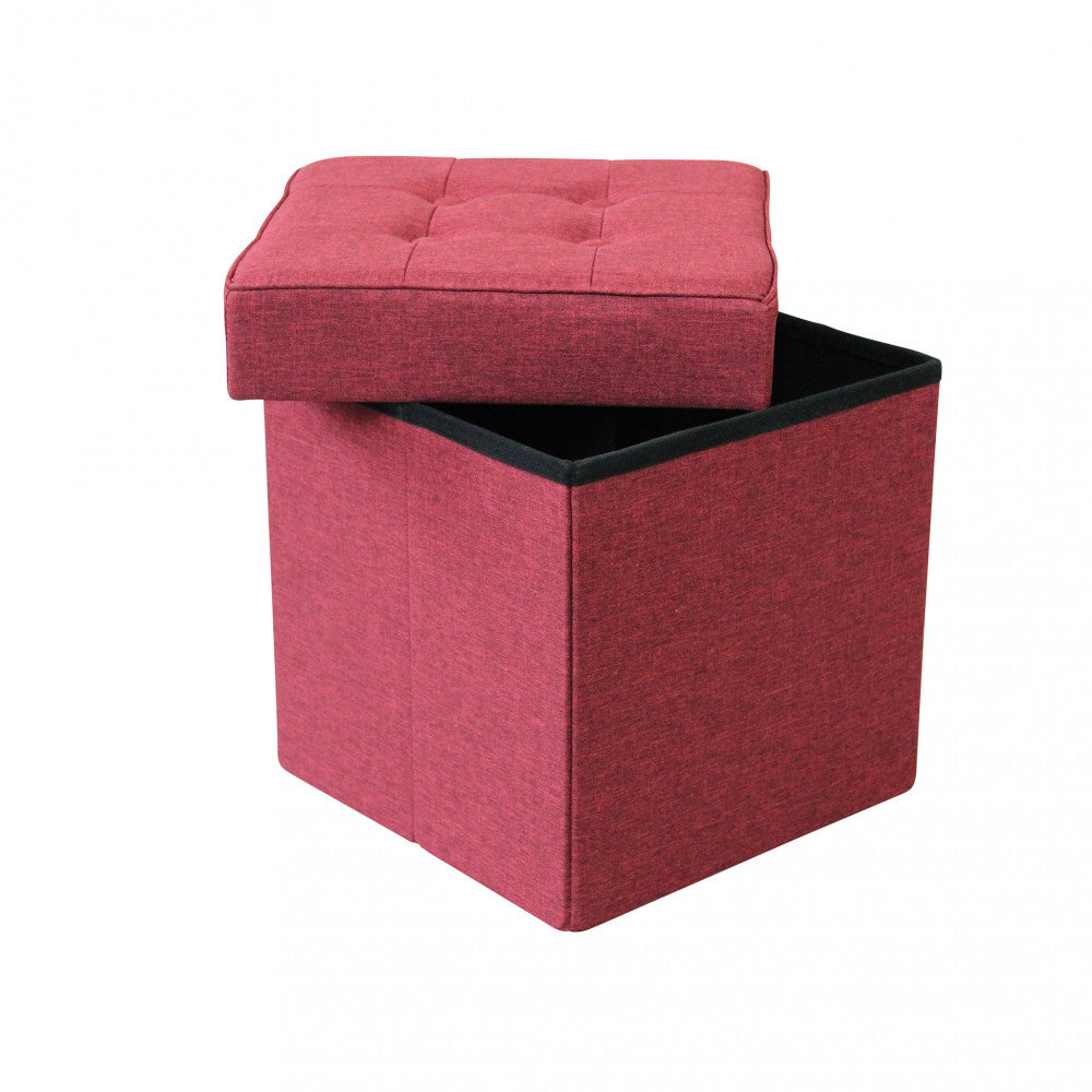 Pouf contenitore quadrato in stoffa bordeaux