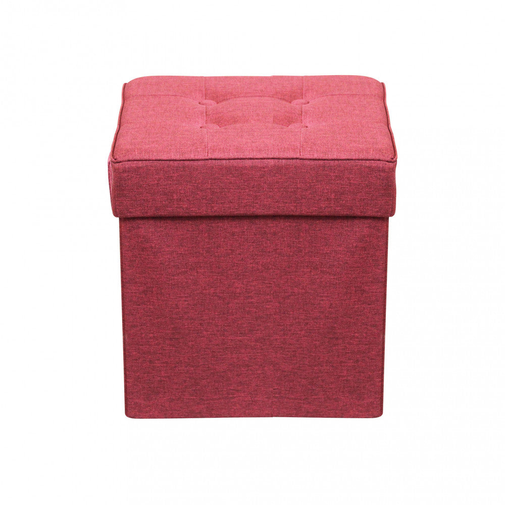 Pouf contenitore quadrato in stoffa bordeaux