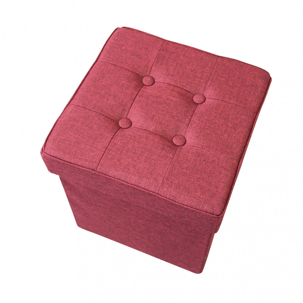 Pouf contenitore quadrato in stoffa bordeaux