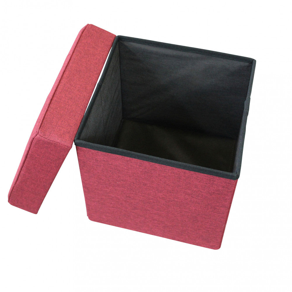 Pouf contenitore quadrato in stoffa bordeaux