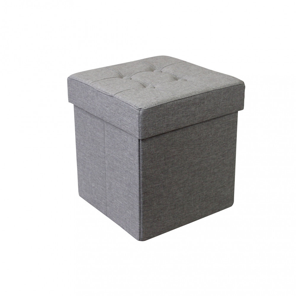 Pouf contenitore quadrato in stoffa grigio