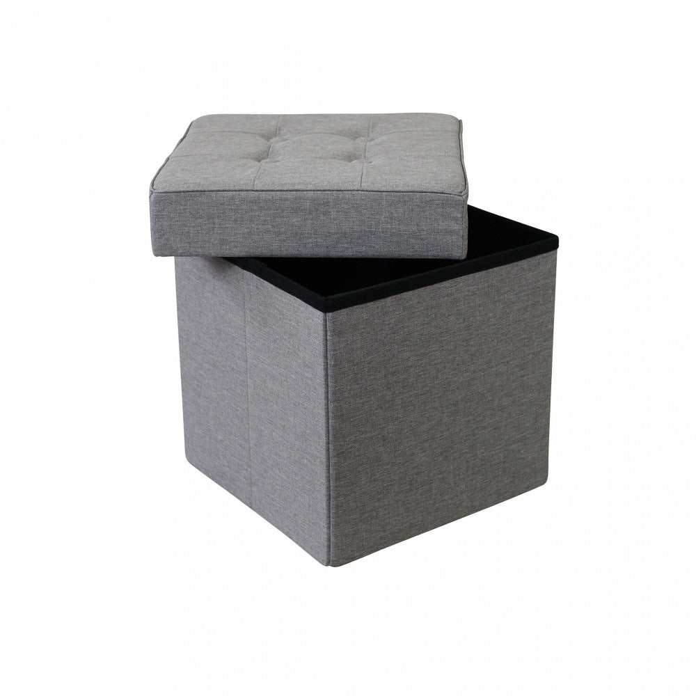 Pouf contenitore quadrato in stoffa grigio