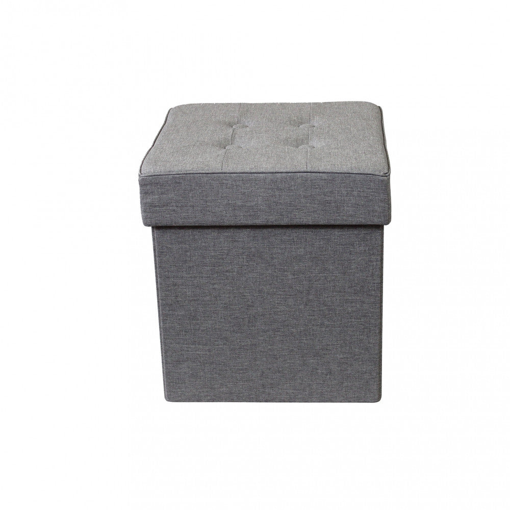 Pouf contenitore quadrato in stoffa grigio