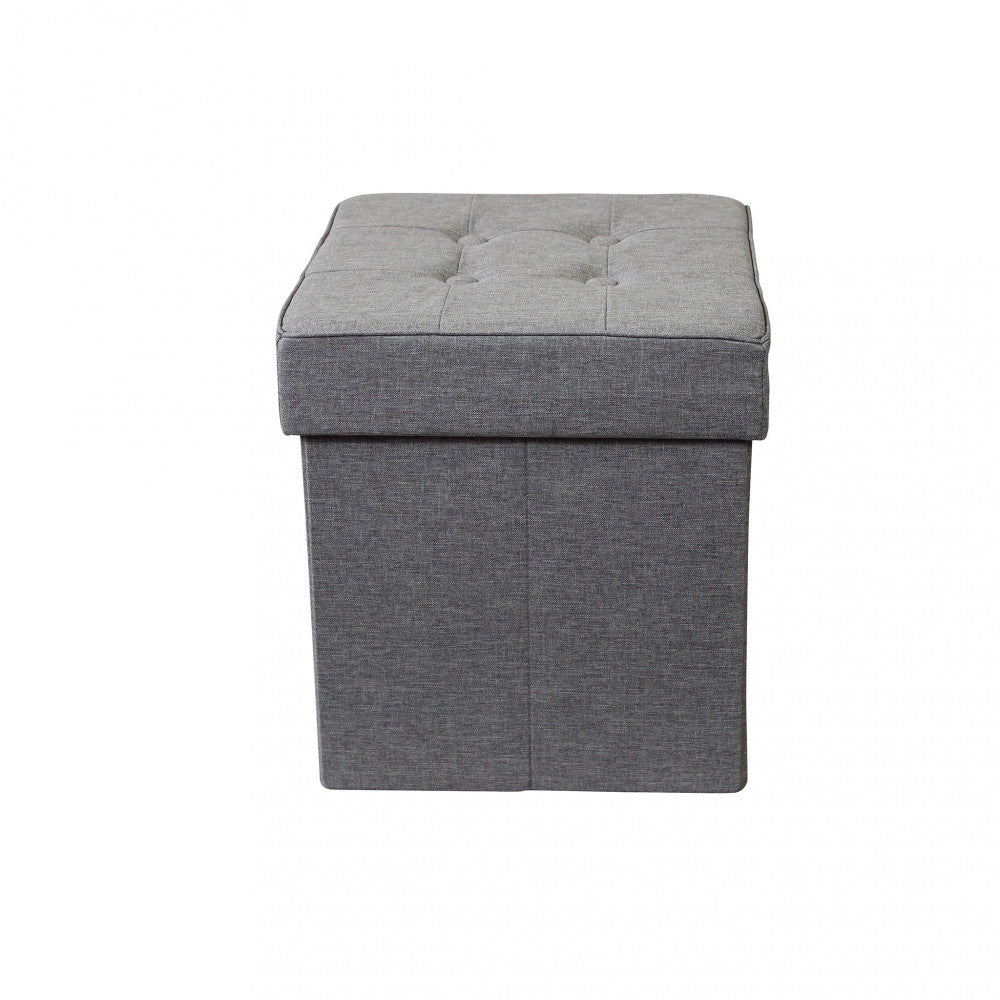 Pouf contenitore quadrato in stoffa grigio