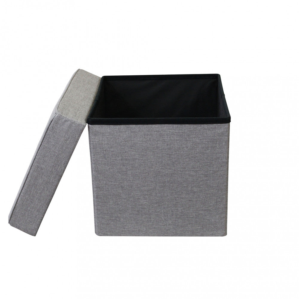 Pouf contenitore quadrato in stoffa grigio