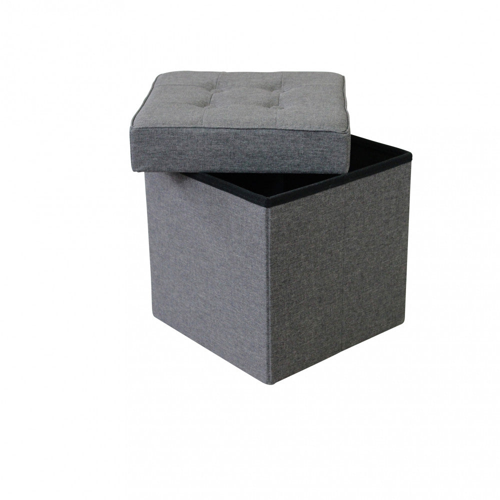 Pouf contenitore quadrato in stoffa grigio scuro