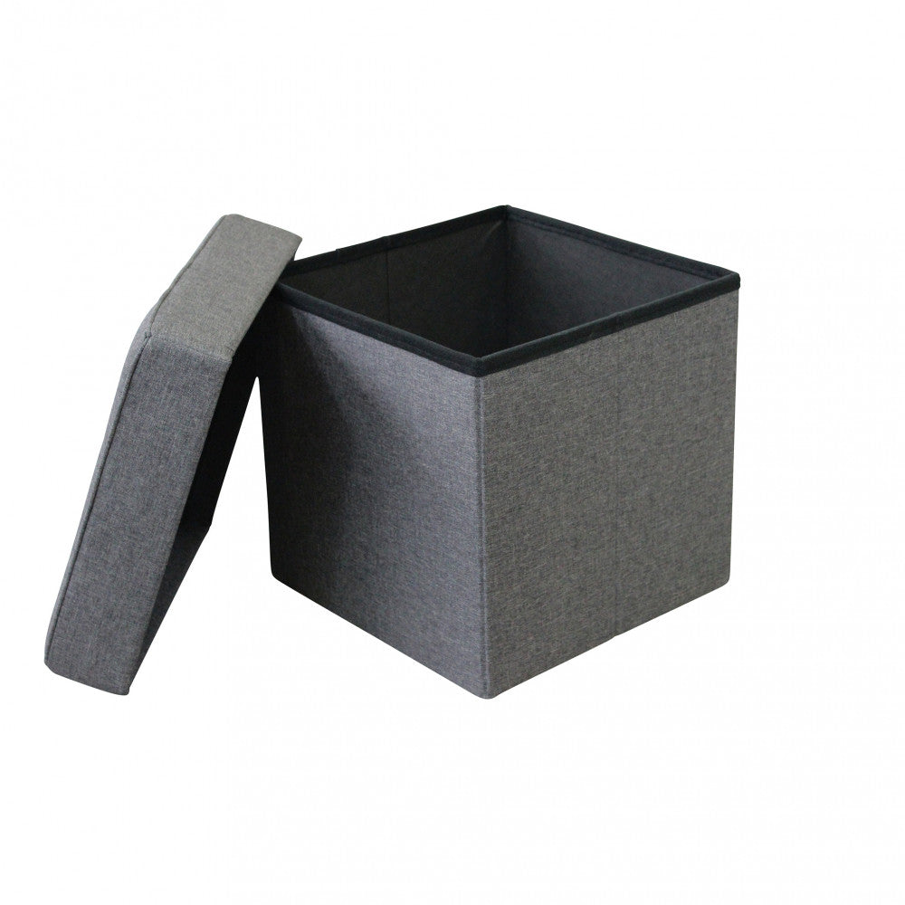 Pouf contenitore quadrato in stoffa grigio scuro