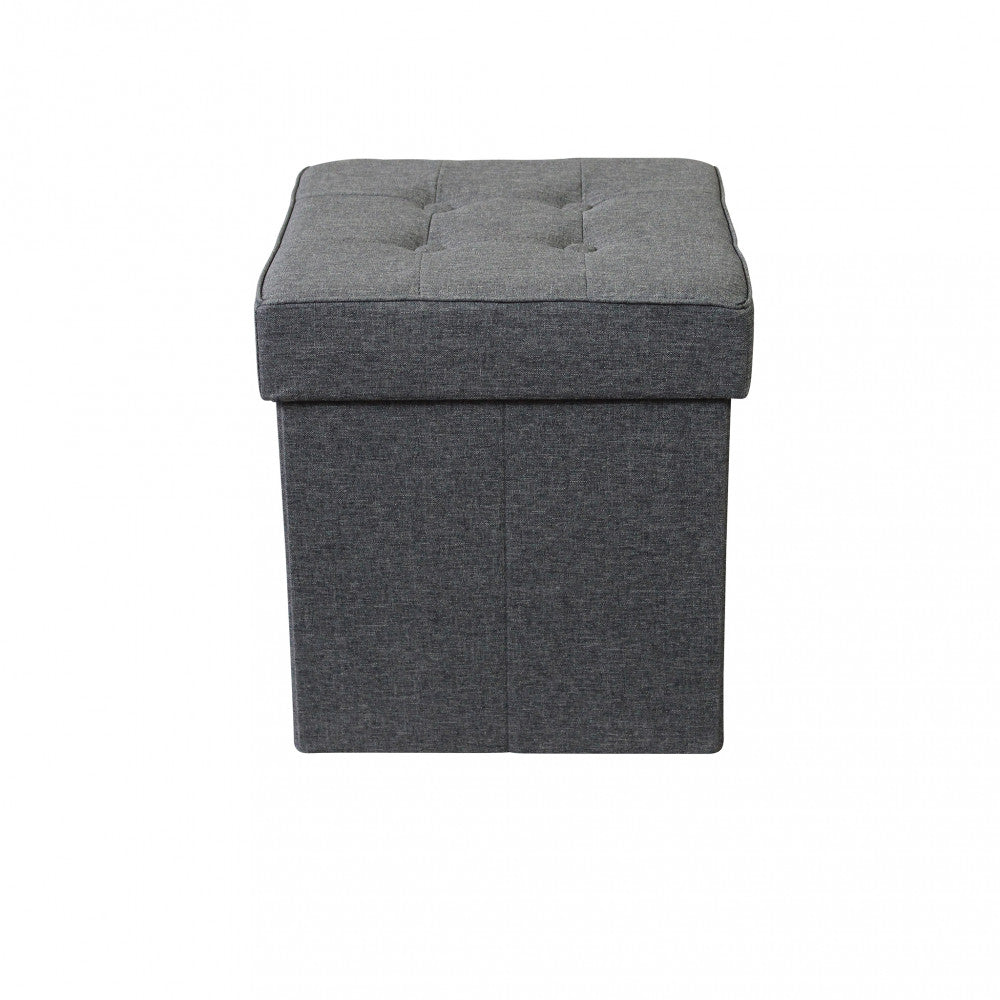 Pouf contenitore quadrato in stoffa grigio scuro