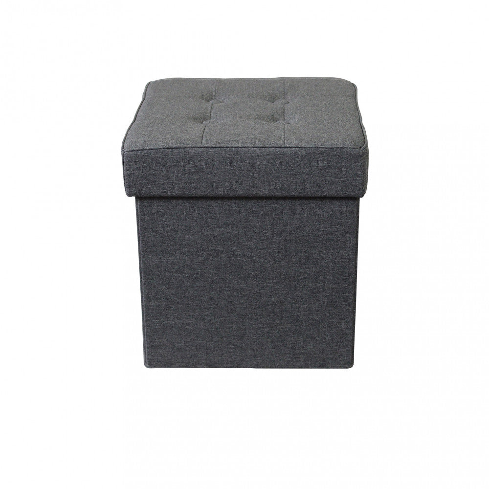 Pouf contenitore quadrato in stoffa grigio scuro