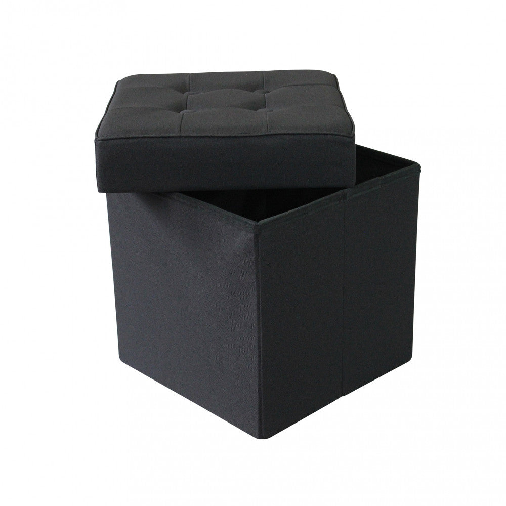Pouf contenitore quadrato in stoffa nero