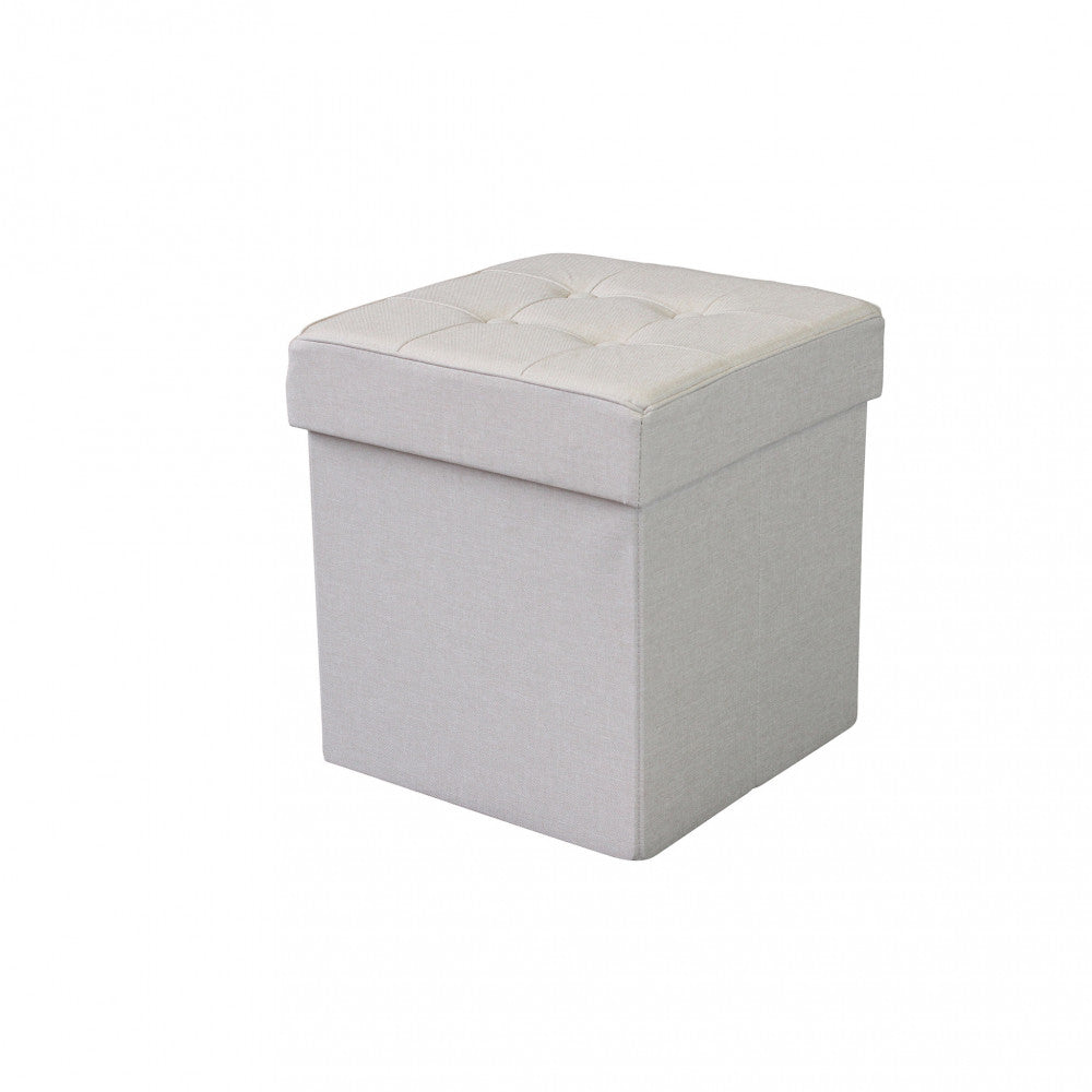 Pouf contenitore quadrato in stoffa tortora