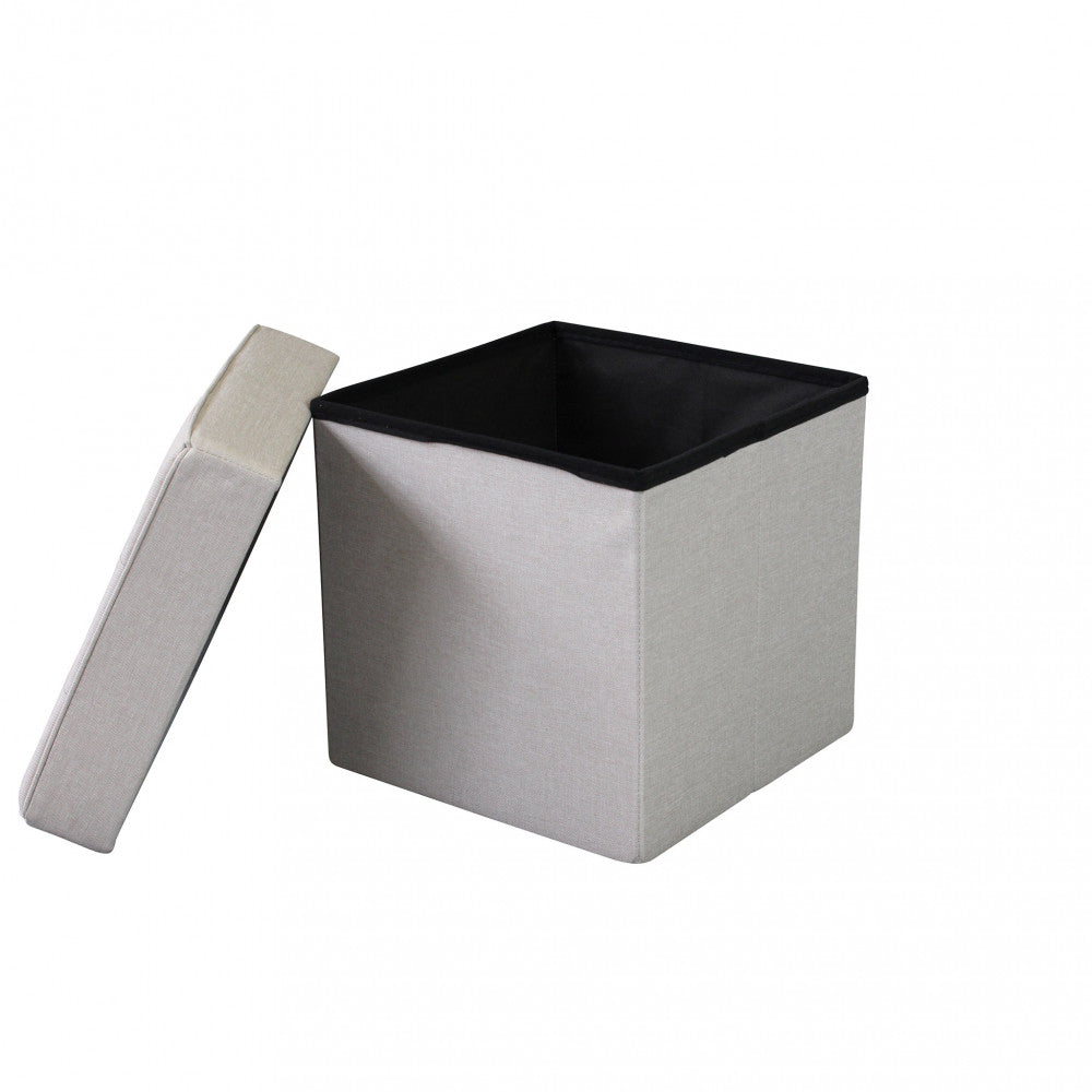 Pouf contenitore quadrato in stoffa tortora