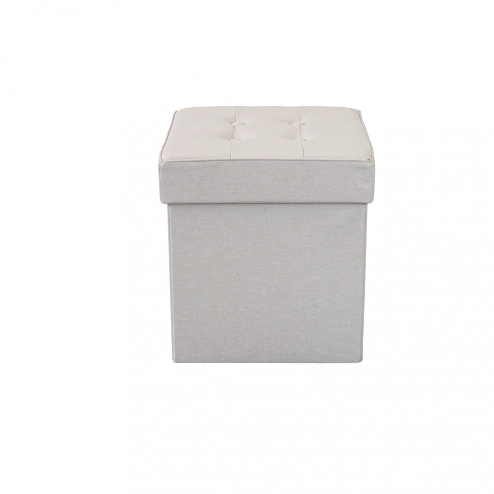 Pouf contenitore quadrato in stoffa tortora