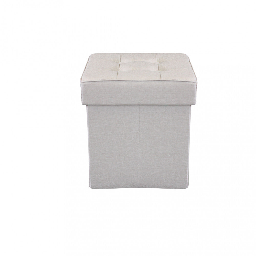 Pouf contenitore quadrato in stoffa tortora