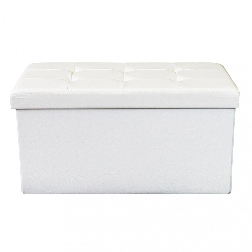 Pouf contenitore rettangolare in ecopelle  bianco