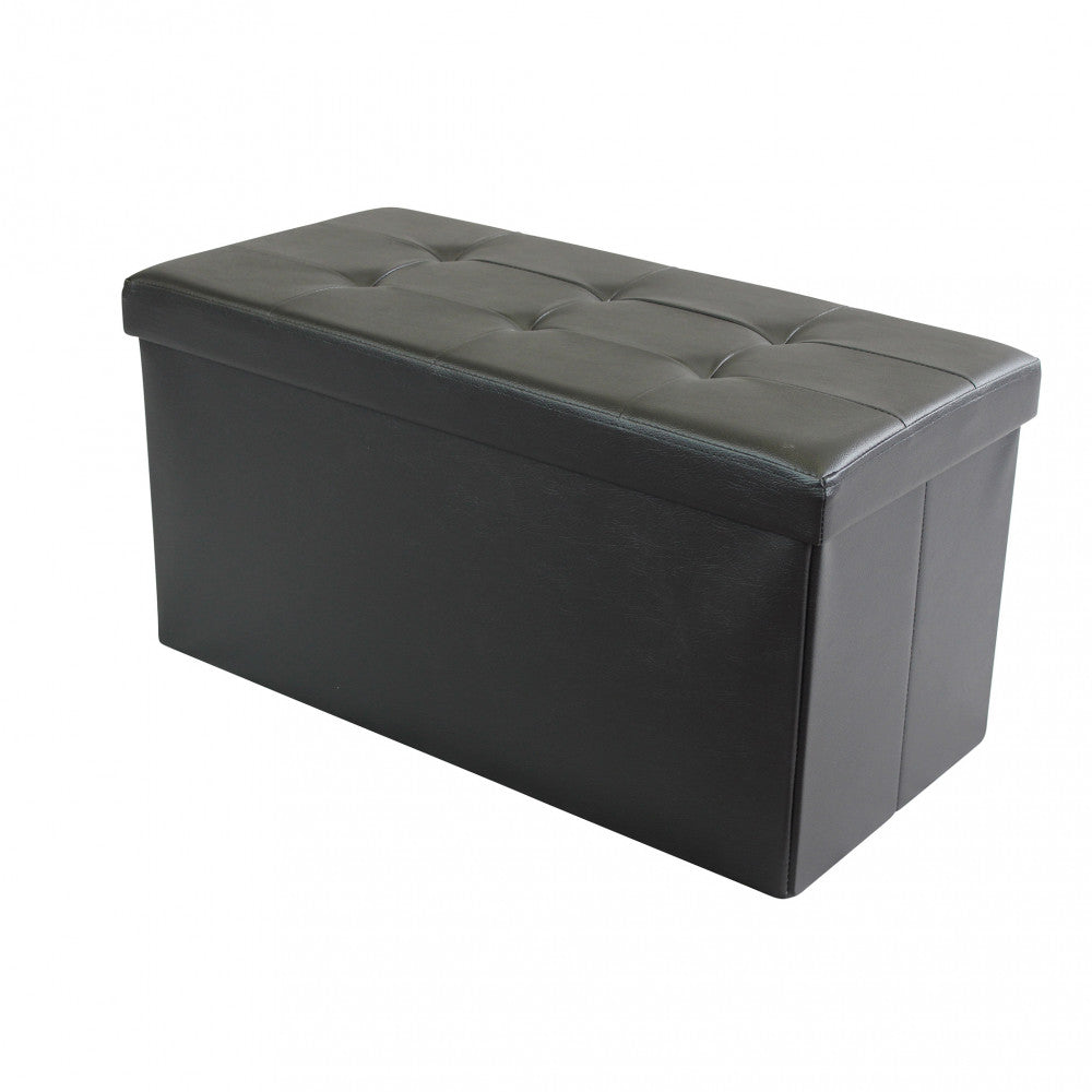 Pouf contenitore rettangolare in ecopelle nero