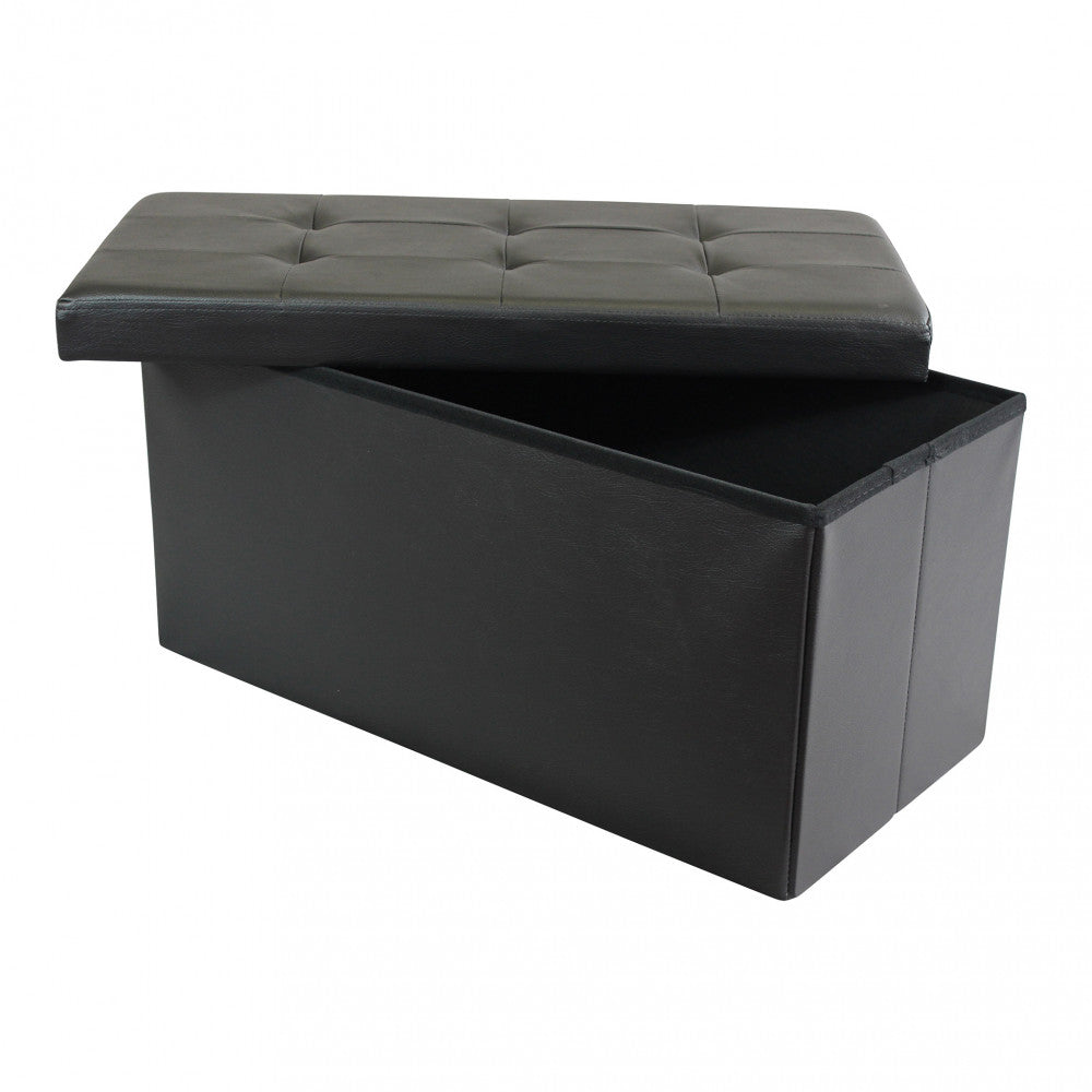 Pouf contenitore rettangolare in ecopelle nero