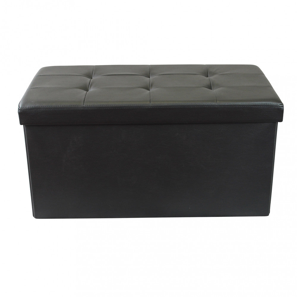 Pouf contenitore rettangolare in ecopelle nero