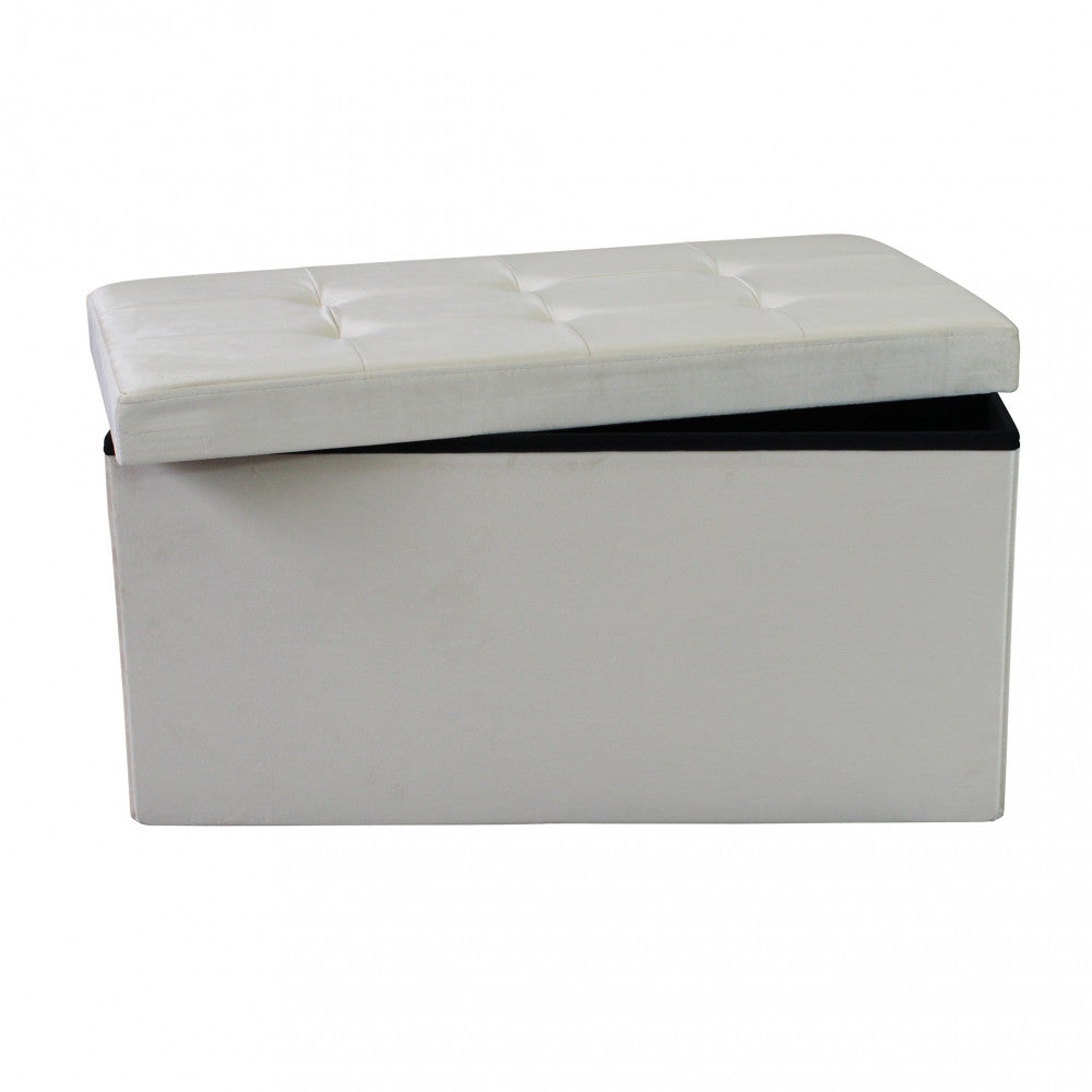 Pouf contenitore rettangolare in velluto beig