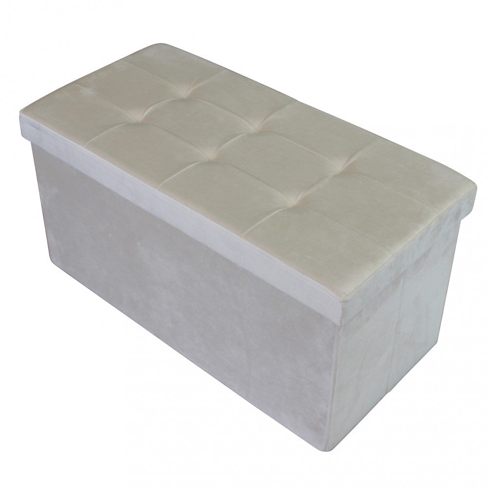 Pouf contenitore rettangolare in velluto beig