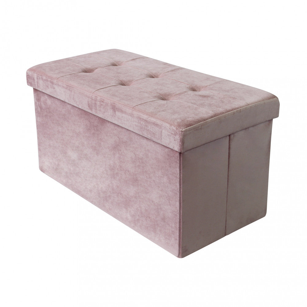 Pouf contenitore rettangolare in velluto rosa