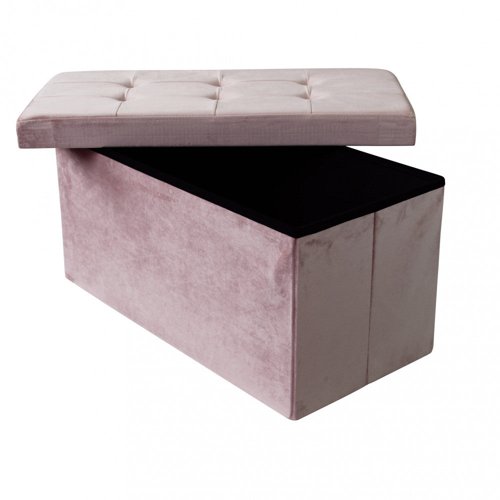 Pouf contenitore rettangolare in velluto rosa