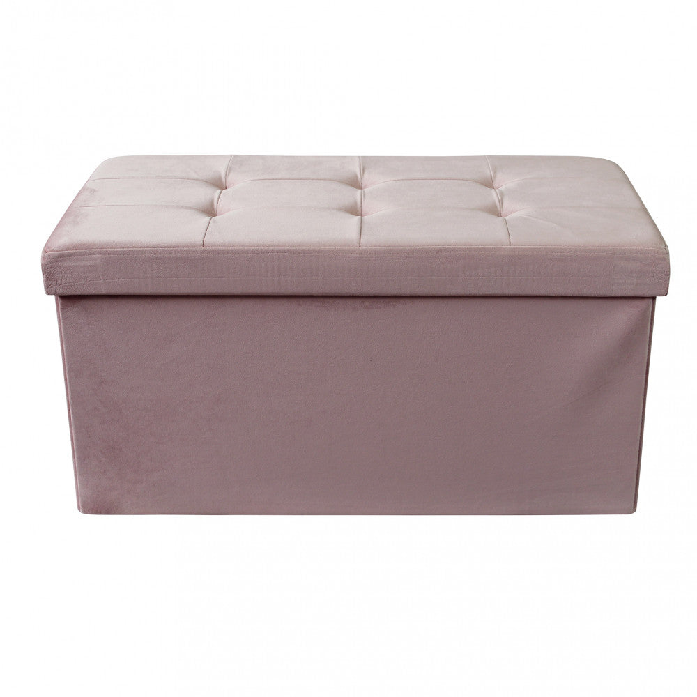 Pouf contenitore rettangolare in velluto rosa