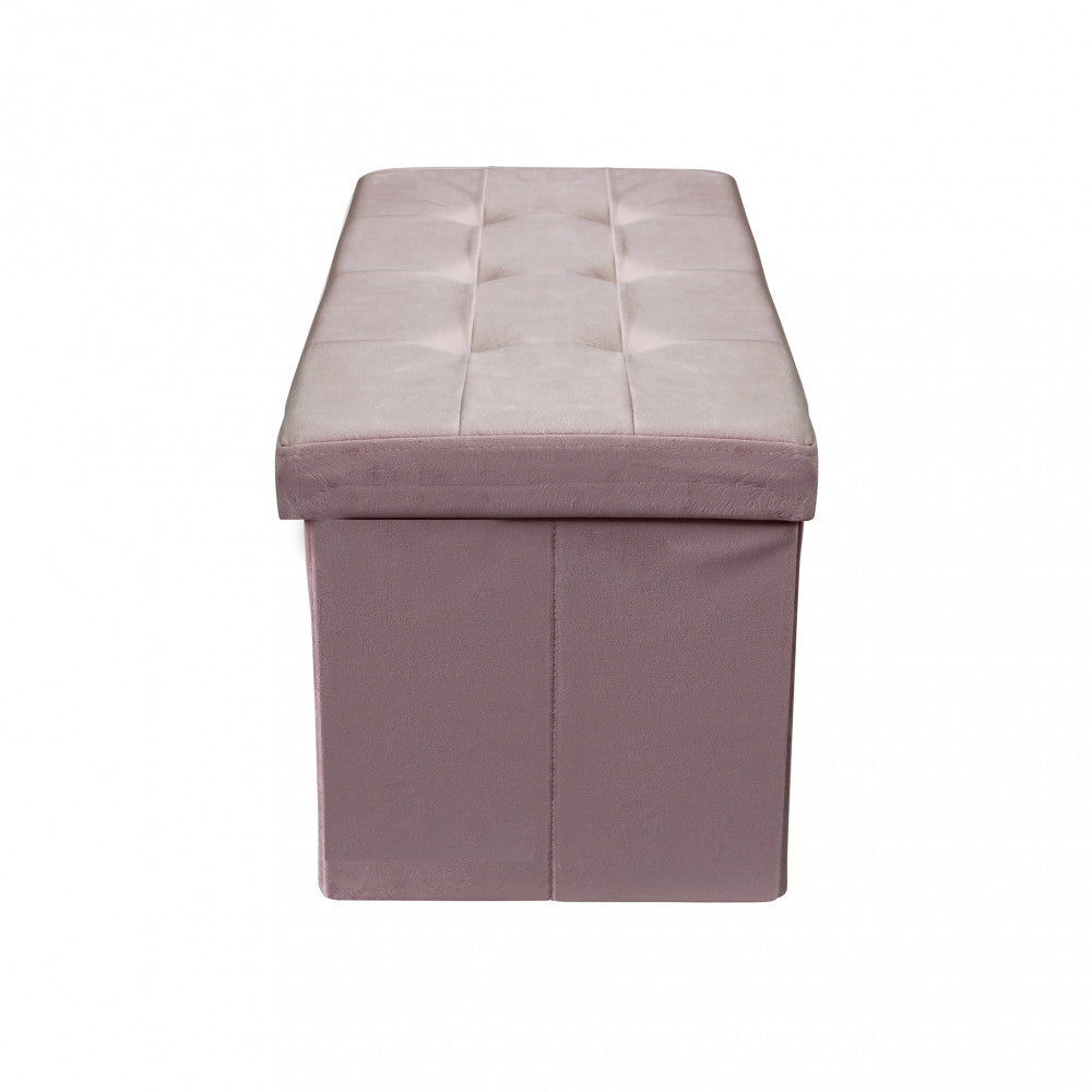 Pouf contenitore rettangolare in velluto rosa
