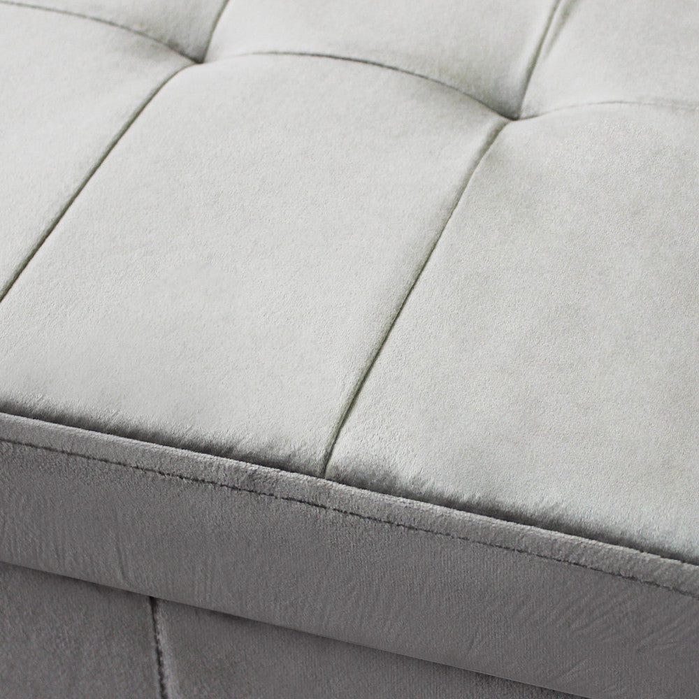 Pouf contenitore rettangolare in velluto tortora