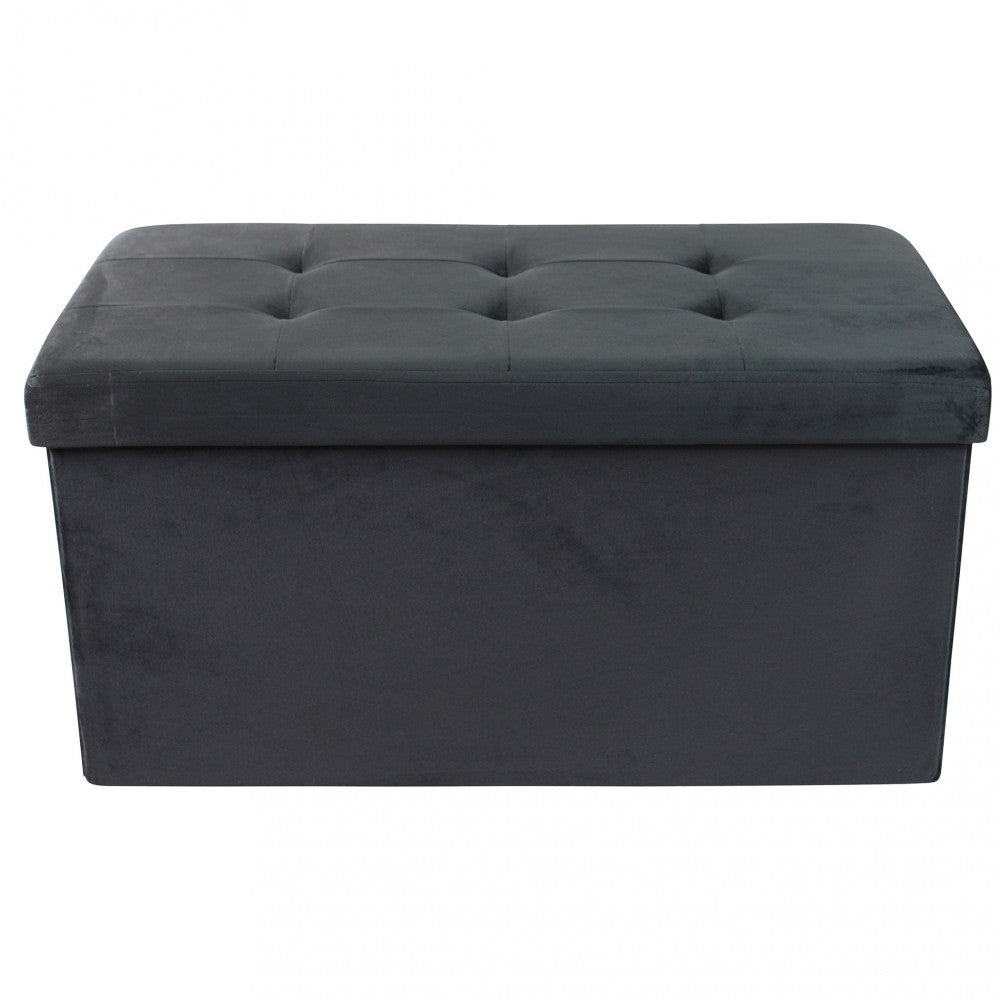 Pouf contenitore rettangolare in velluto nero