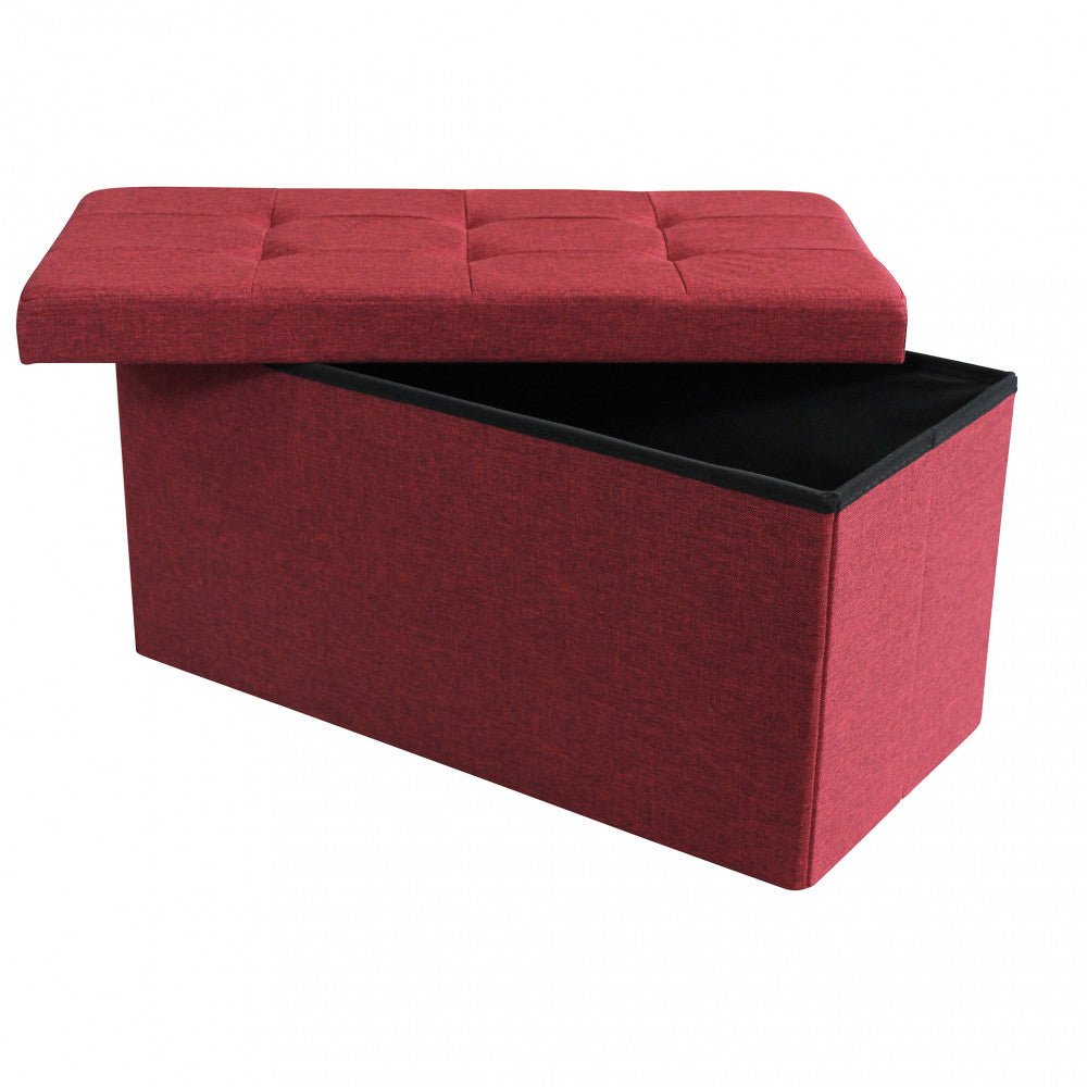 Pouf contenitore rettangolare in stoffa bordeaux