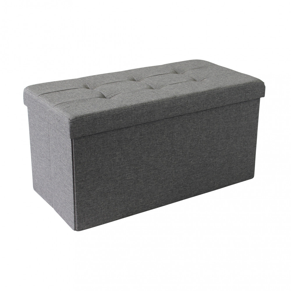 Pouf contenitore rettangolare in stoffa grigio scuro