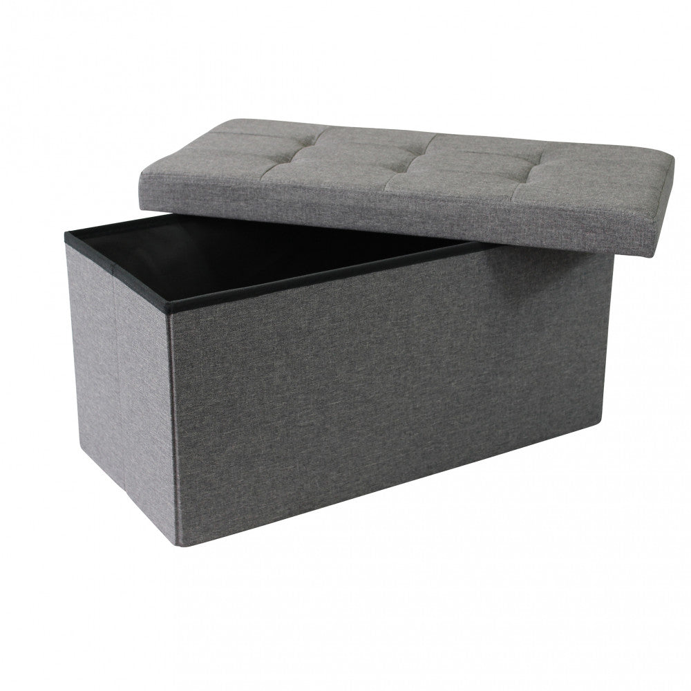 Pouf contenitore rettangolare in stoffa grigio scuro