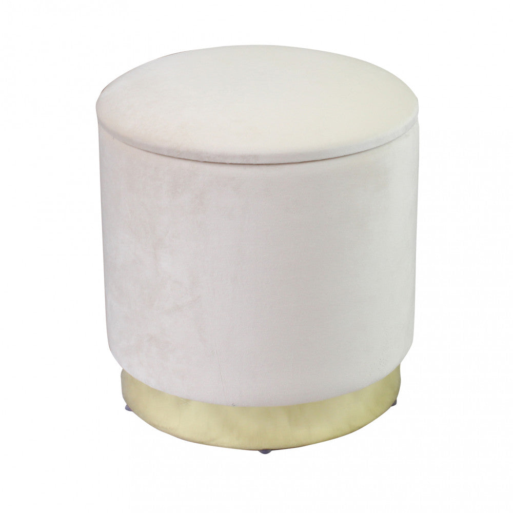 Pouf contenitore rotondo in velluto beig
