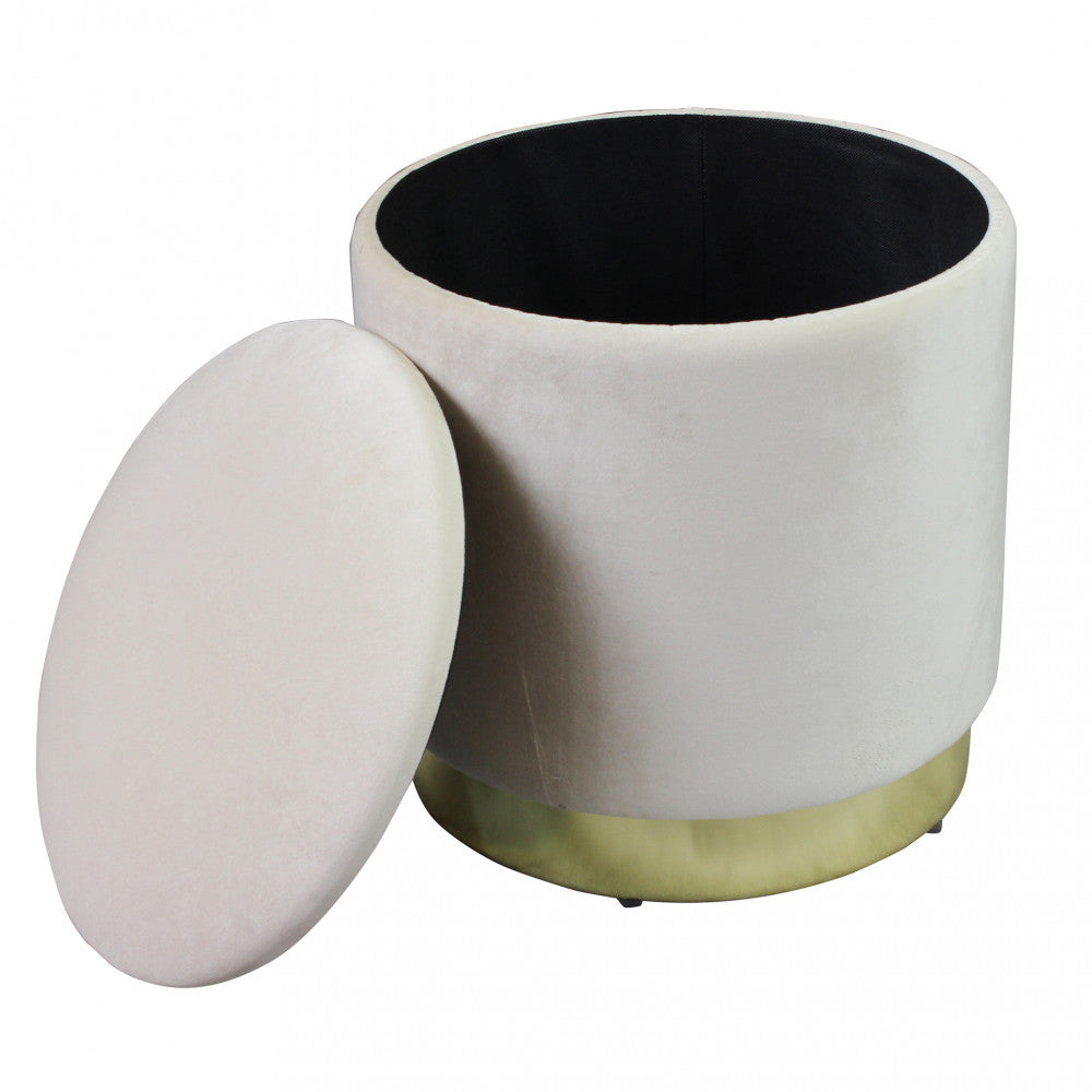 Pouf contenitore rotondo in velluto beig