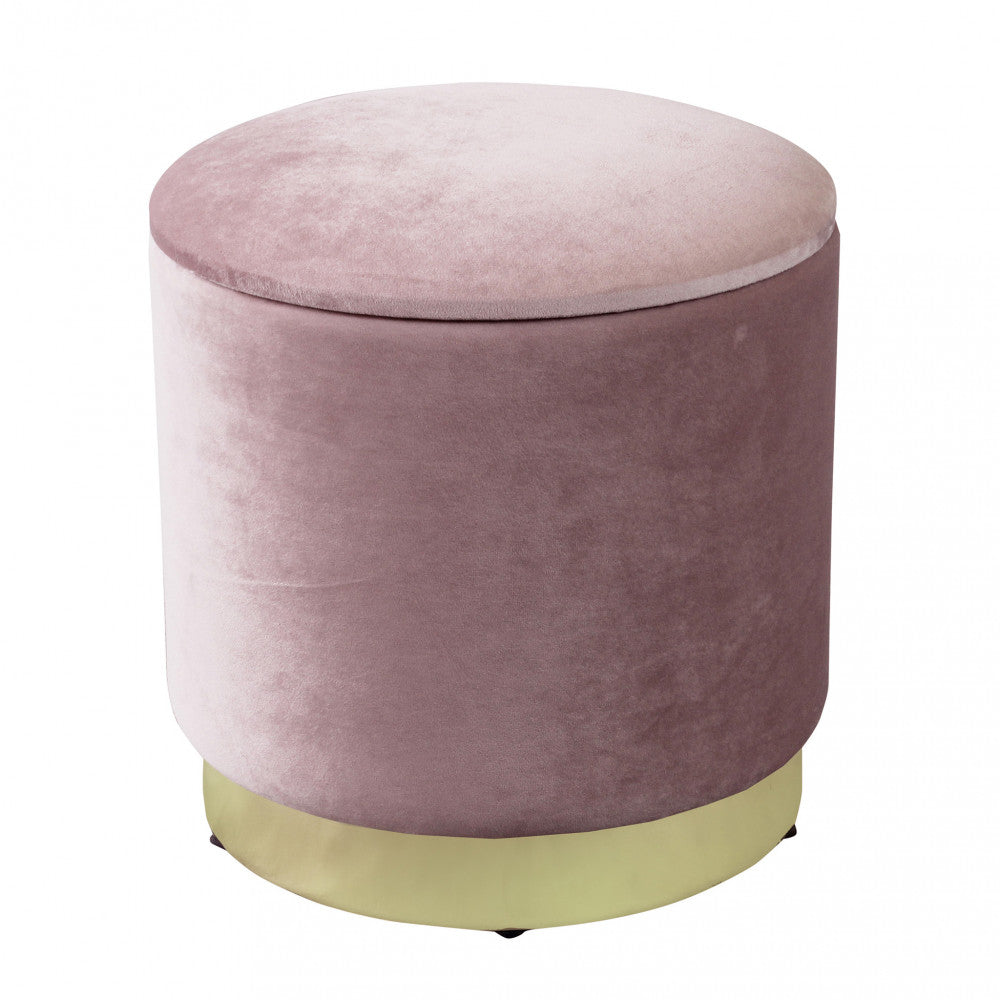 Pouf contenitore rotondo in velluto rosa