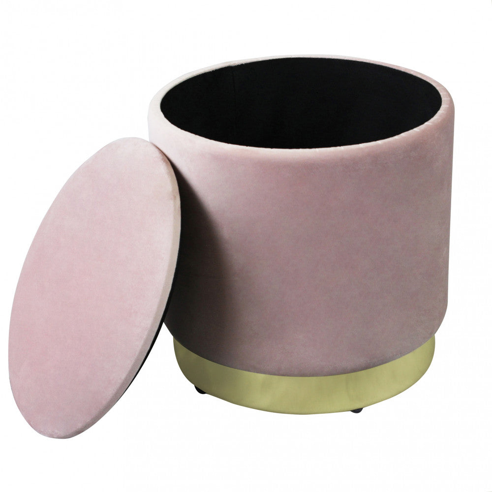 Pouf contenitore rotondo in velluto rosa