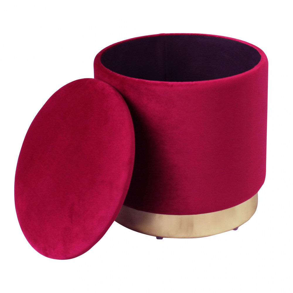 Pouf contenitore rotondo in velluto bordeaux