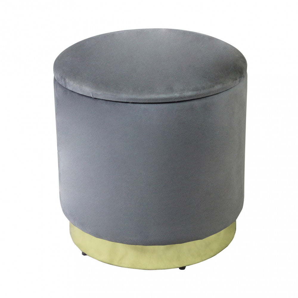 Pouf contenitore rotondo in velluto grigio scuro