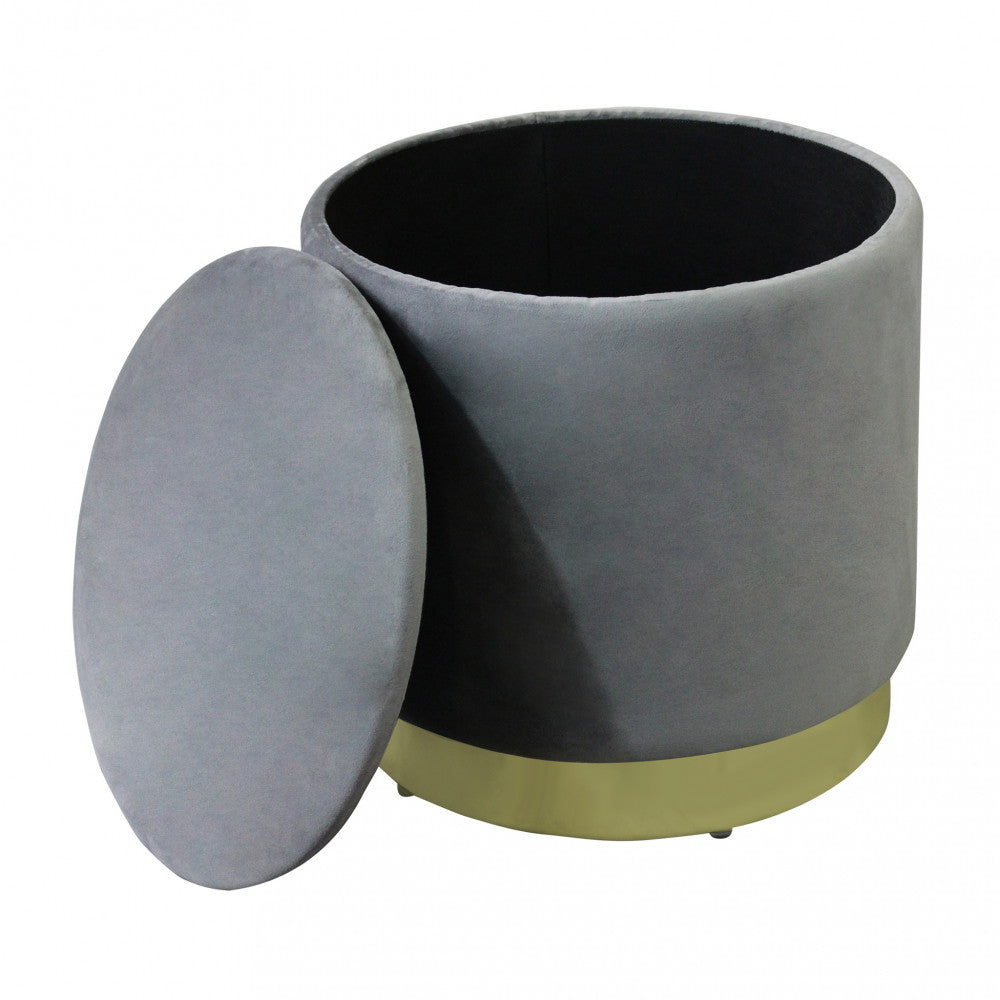 Pouf contenitore rotondo in velluto grigio scuro