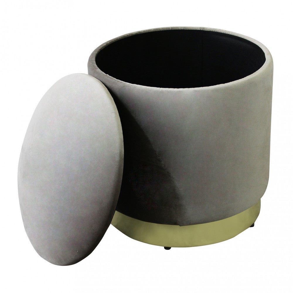 Pouf contenitore rotondo in velluto tortora