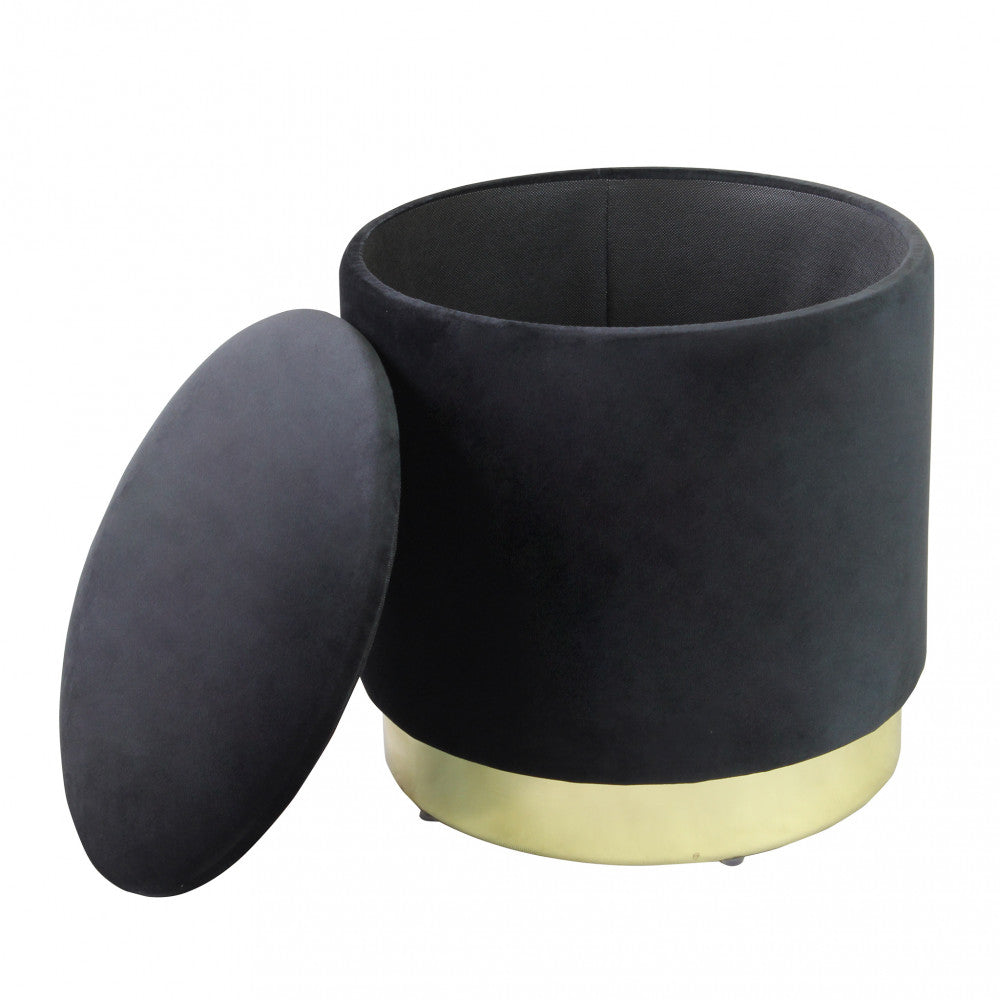 Pouf contenitore rotondo in velluto nero