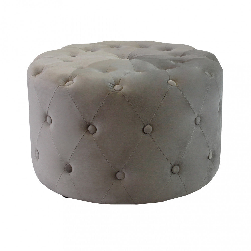 Pouf rotondo in velluto tortora