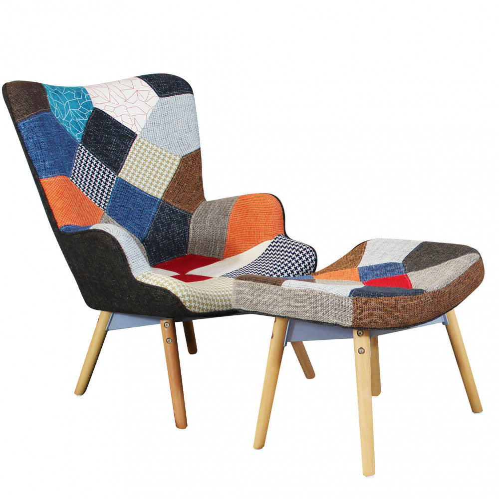 Poltrona con poggiapiedi versailles patchwork