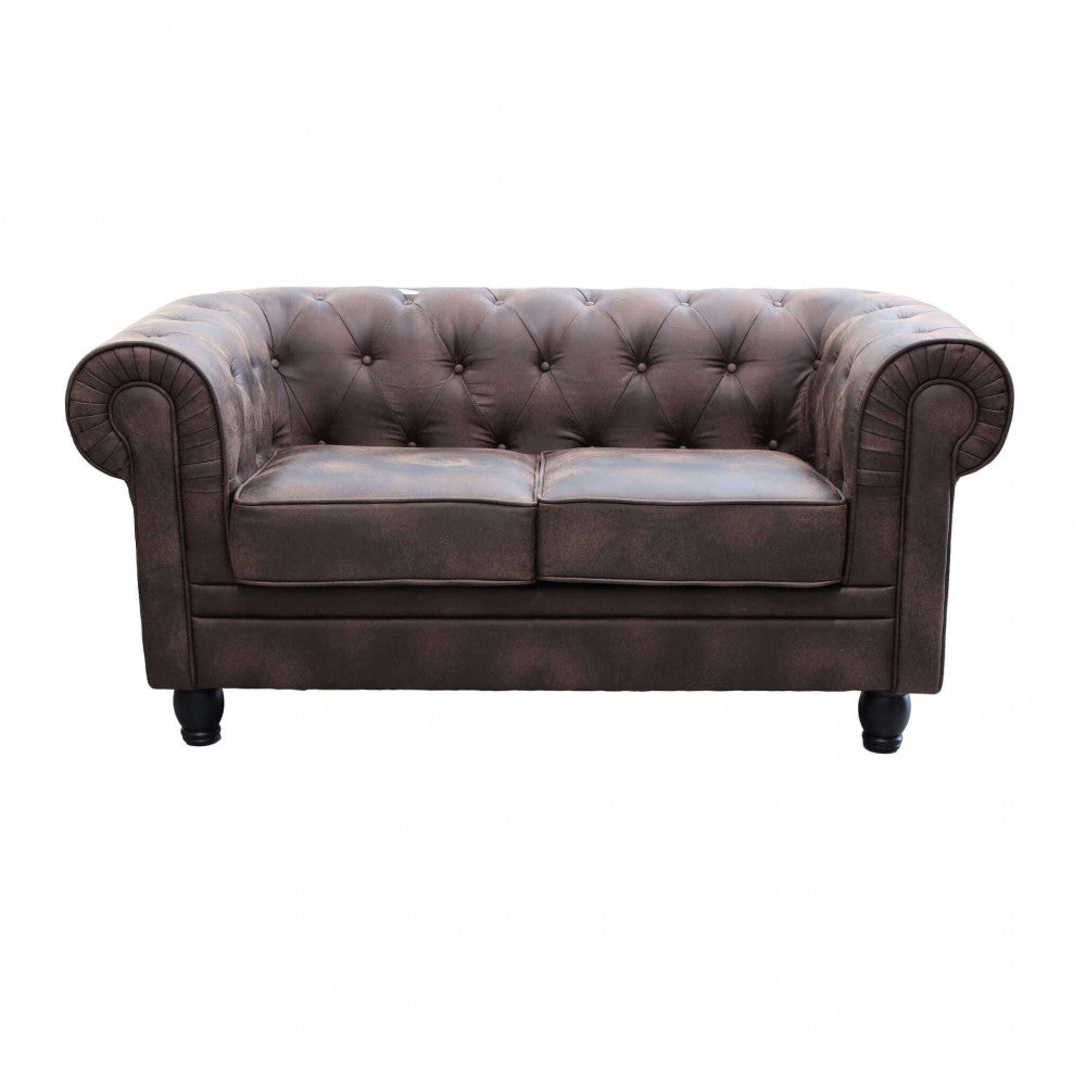 Divano 2 posti chesterfield in ecopelle vintage marrone